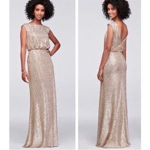 David’s bridal long sequin blouson dress M gold